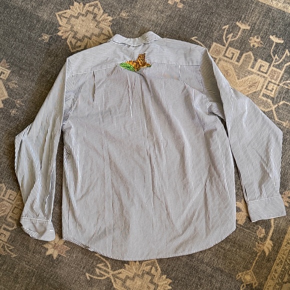 RARE VINTAGE Striped Shirt button down  Tiger Embroidery - Picture 6 of 7